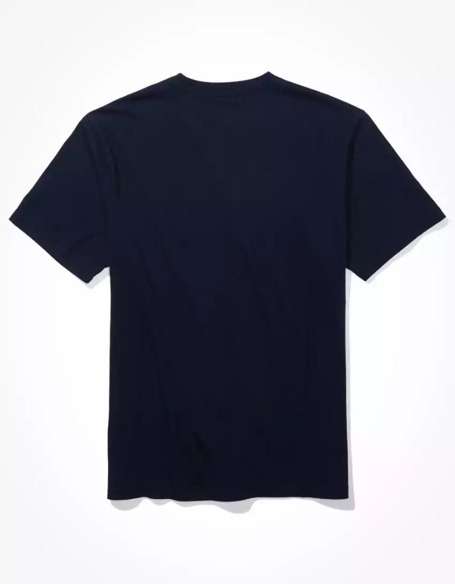 T Shirt Graphique American Eagle AE Super Soft Logo Bleu Marine Homme | GIZ-67504363